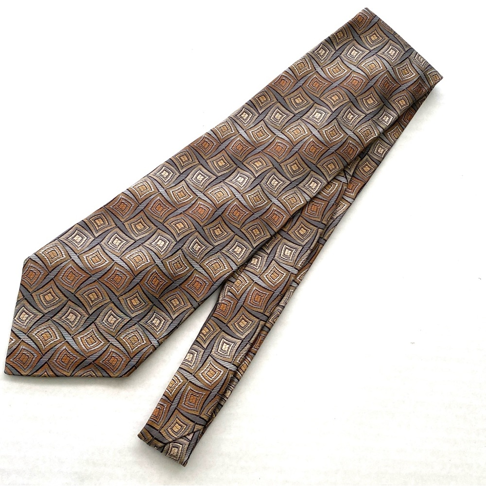 Pronto-Uomo Grey/Brown Geometric Silk Necktie